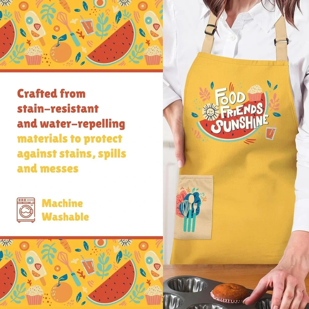 Waterproof Apron for Adults – Adjustable‎ Fit with Deep Pockets, Stylish Cooking